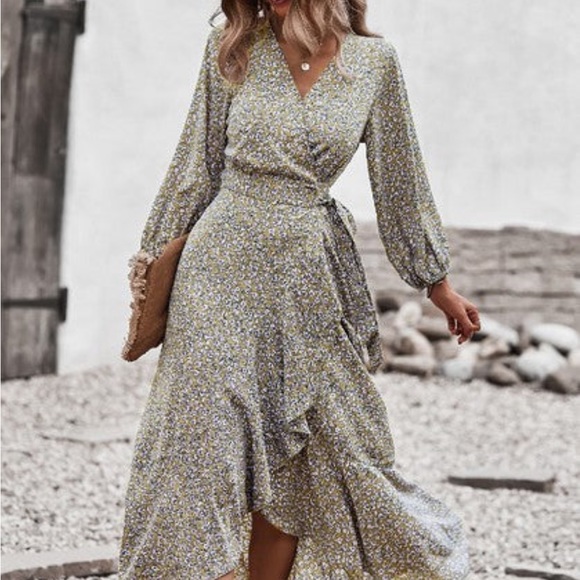 NEW WOMENS SMALL PRINT WRAP DRESS - Picture 2 of 3